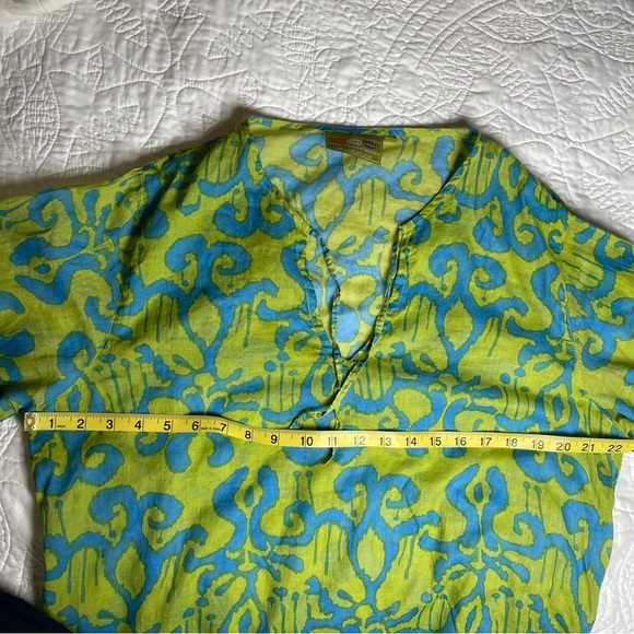 Rock Flower Paper Tunic Swim Cover Up Size Large Blue & Green - Picture 8 of 9